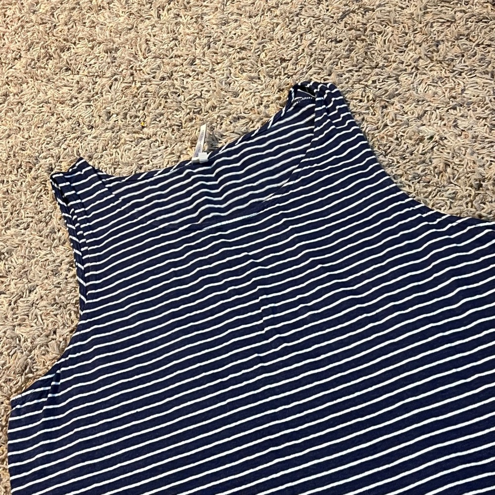 Banana Republic Womens XL Navy Blue White Striped Sleeveless Tank Top Scoop Neck